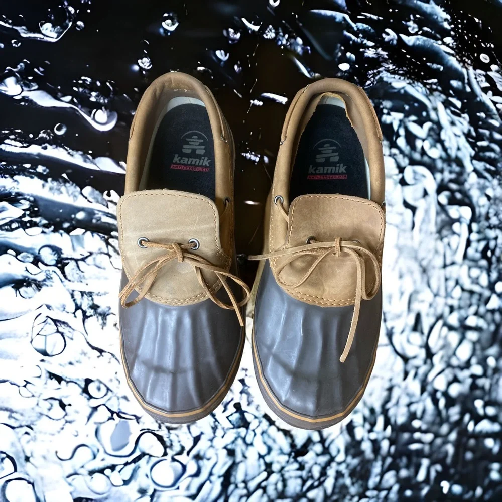 KAMIK DRAKE 2 BROWN WATERPROOF LEATHER & RUBBER LOW BOAT RAIN SHOES 10 medium - Picture 4 of 5